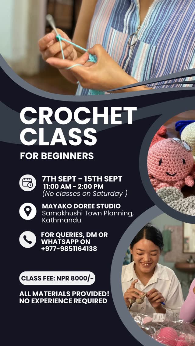 Official Maya Ko Doree beginner crochet class syllabus poster